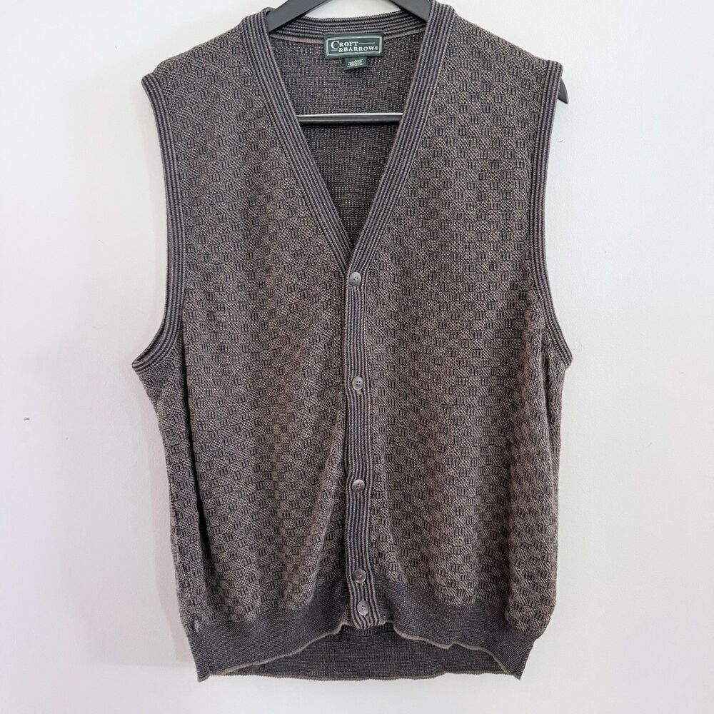 Vintage Croft Barrow Sweater Vest men's Large Brown Made in Italy Wool Blend